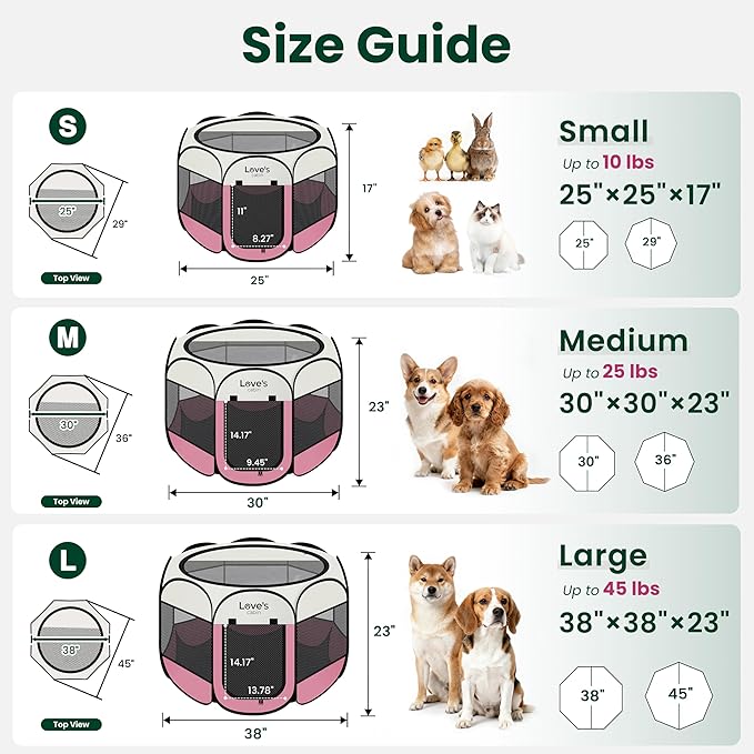 Love's cabin Pet Puppy Dog Playpen, Small Dog Tent Crates Cage Indoor/Outdoor, Portable Playpen for Cat, Foldable Pop Up Dog Kennel Playpen with Carring Case, Removable Zipper Top, Light Pink