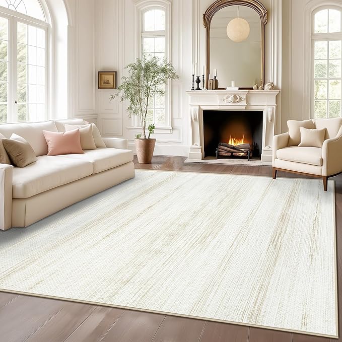 Washable Rug 5x7 Area Rugs: Modern Geometric Rugs for Living Room Non Slip Soft Low Pile Moroccan Indoor Carpet for Bedroom Nursery Dining Room Home Office (Ivory, 5'x7')