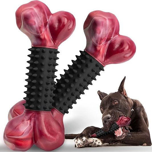 Apasiri 2-Pack Dog Toys for Aggressive Chewers with Bacon Flavor: 8" Indestructible Chew Bones for Large Breeds, Tough Nylon & Rubber Dog Toys Keep Them Busy, Interactive Play