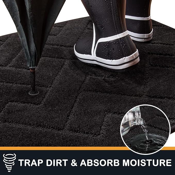 PURRUGS Dirt Trapping Door Mat 32" x 70", Non-Slip Machine Washable Entry Rug, Dog Doormat, Indoor Front Door Mat, Super Absorbent Entryway Rug for Muddy Shoes & Paws, Black