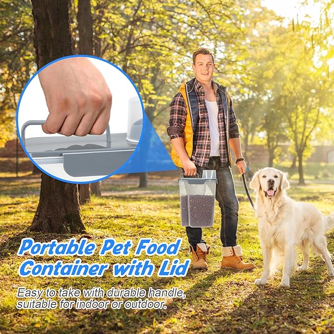 TBMax Dog Food Storage Containers 2 Pack 8 to 10 Lbs, Airtight Pet Food Container Dispenser with Large Spout & Portable Handle, Travel Dog Treat Cat Food Storage Bin Bird Seed Container -Dark Grey