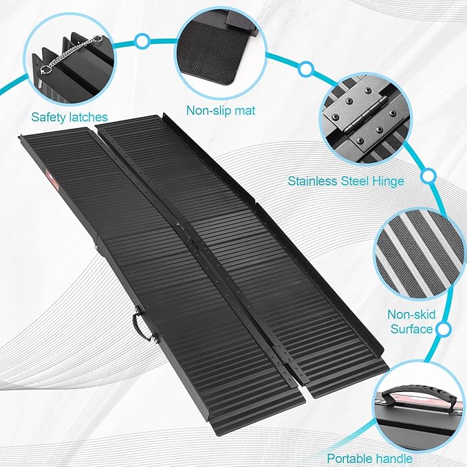 Wheelchair Ramp 5ft, Portable Non-Skid Aluminum Ramps for Wheelchairs for Home Steps, 800 LBS Capacity Handicap Ramp for Doorway, Homes, Threshold, Entry, Stairs 60" Lx 29.2" Wx2H