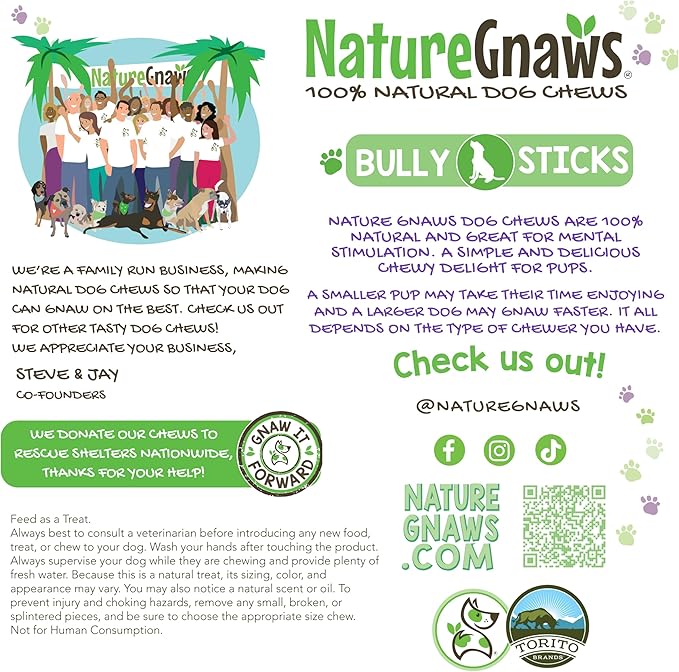 Nature Gnaws Bully Sticks for Dogs 11-12" (8oz) - Mixed Thickness - Long Lasting for Aggressive Chewers and Large Dogs - Natural Beef Dog Chew Bones
