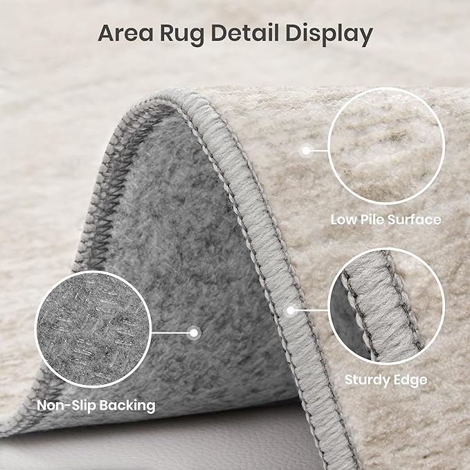 Valenrug Washable Rugs 5x7 - Stain Resistant 5x7 Area Rugs for Living Room, Non Slip Backing Printed Rugs for Bedroom, Folable Machine Washable Area Rug (5'x7', Beige)