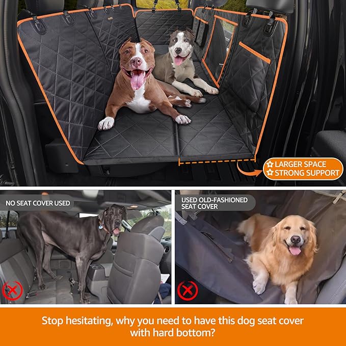 iBuddy Truck Seat Extender for Dog Hard Bottom Seat Cover Split Design Offer Large Space Protects Leather Seat from Scratch, Hair, Waterproof Pickup Truck Seat Cover for Silverado/GMC/Ram/F150 F250