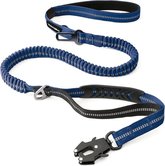 Heavy Duty Tactical Dog Leash with Quick Release Carabiner and Highly Reflective Threads,4-6FT Power Stretch Dog Leash for Medium Large Dogs