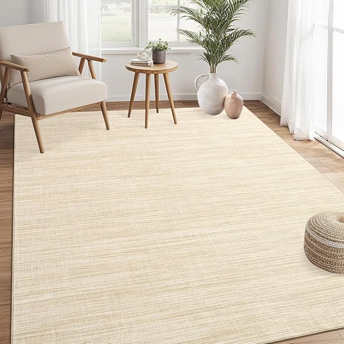 Washable Area Rug 8x10 for Living Room Bedroom Non Slip Minimalist Solid Color Area Rugs Modern Abstract Plain Dining Room Throw Carpet Low Pile Soft Classic Boho Rugs for Kitchen Nursery Oiifce,Beige