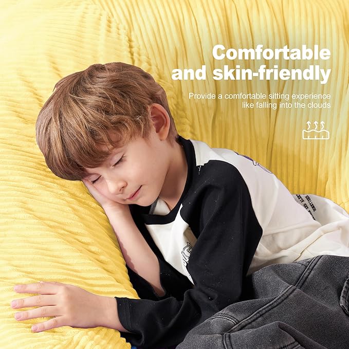 Homguava 5FT Bean Bag Chair for Adults,Teardrop Giant Bean Bags Big Beanbag Chair with Memory Foam Filled and Ultra Soft Removable Corduroy Cover for Living Room, Bedroom (Yellow)