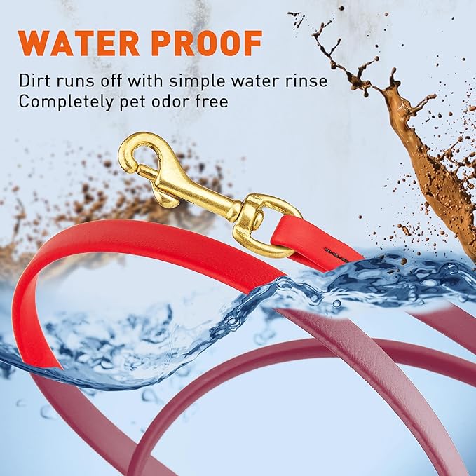 Viper Biothane K9 Working Dog Leash Waterproof Lead for Tracking Training Schutzhund Odor-Proof Long Line with Solid Brass Snap for Puppy Medium and Large Dogs, 33ft Cherry Red