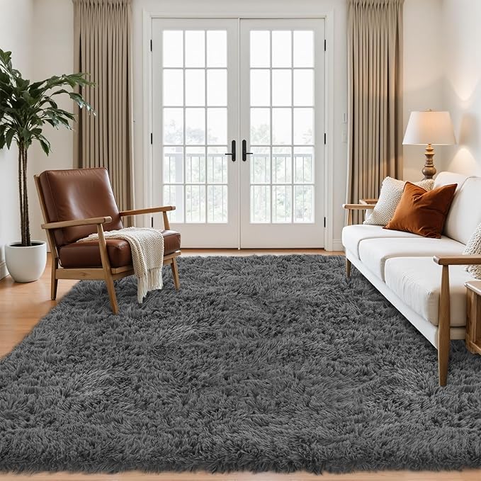 6x9 Area Rug for Living Room: Ultra Soft Fluffy Rug Modern Large Thicked Shag Rug for Bedroom Non Slip Indoor Fuzzy Carpets for Girls Kids Room Nursery Dorm Home Decor Grey