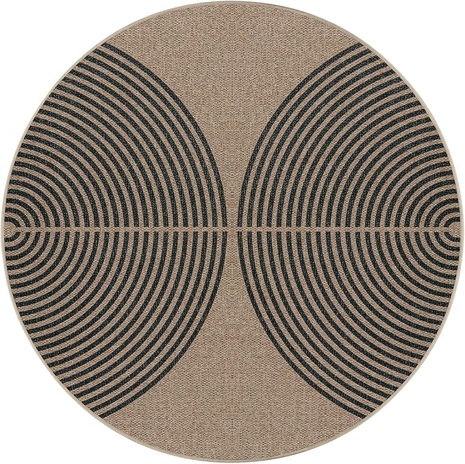 Lahome Modern Rainbow Round Rug, 3ft Small Washable Circle Carpet Natural Indoor Outdoor Patio Front Porch Rug, Farmhouse Non Slip Non Shedding Contemporary Round Mat for Entryway