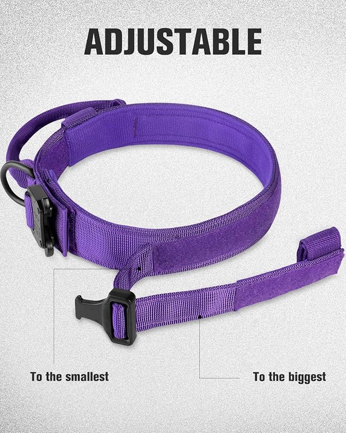 Joytale Tactical Dog Collar with Handle, Adjustable Heavy Duty Military Collar with 2 Patches for Training, Suitable for XLarge Dogs, Purple, XL