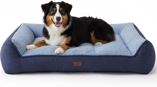 Bedsure SupportMax XL Pro Orthopedic Dog Beds Large Sized Dog - Extra Thick Supportive Dogs Couch with Waterproof Washable Cover, Extra Large Comfort Pet Sofa with Sherpa & Nonskid Bottom, Blue, 45"