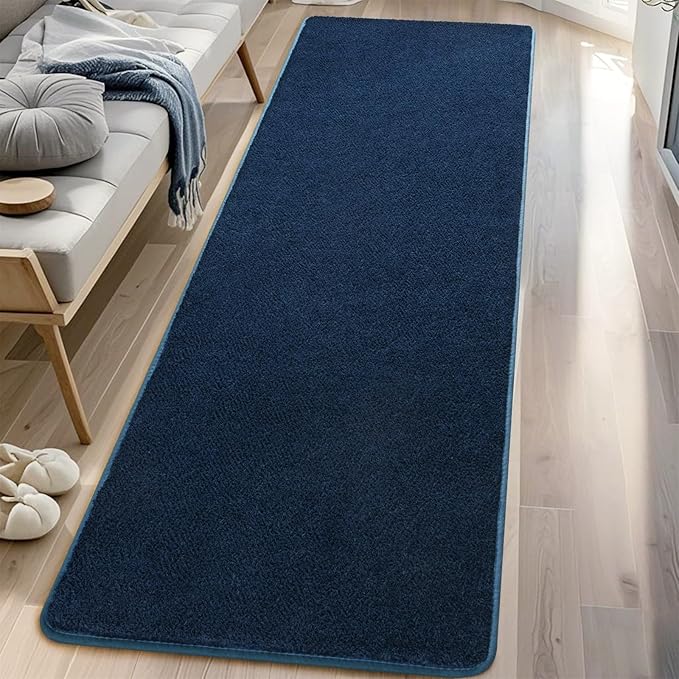 DweIke 2x6 Navy Blue Runner Rugs, Thickened Memory Foam Bedside Rug for Bedroom Living Room, Washable Non-Slip Carpet for Kids Girls Nursery Dorm Room Decor