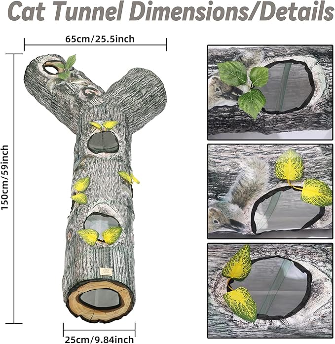 Cat Tunnel,3 Way Cat Toys,Tree Trunk Cat Tunnels for Indoor, Cat Maze for Kitty, Puppy, Kitten,Rabbit to Chase and Play, Collapsible Tube, Easy to Store Kitten Tunnel,L59,Tree Design Gift
