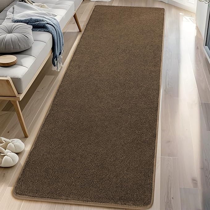 DweIke 2x6 Light Brown Runner Rugs, Thickened Memory Foam Bedside Rug for Bedroom Living Room, Washable Non-Slip Carpet for Kids Girls Nursery Dorm Room Decor