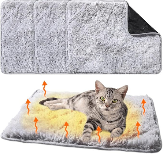4 Pack Self Warming Cat Pad Self Heating Cat Mat Thick Faux Fur Plush Pet Bed Thermal Washable Dog Mat Anti Slip Bottom for Outdoor Indoor Pets(Grey,16" X 20")