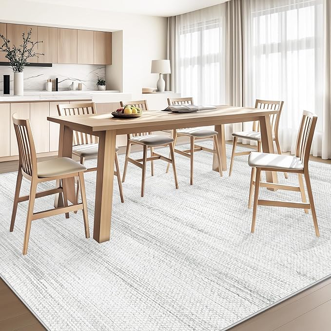 Washable Rug 9x12 Area Rugs: Modern Geometric Rugs for Living Room Non Slip Soft Low Pile Moroccan Indoor Carpet for Bedroom Nursery Dining Room Home Office (Light Grey, 9'x12')