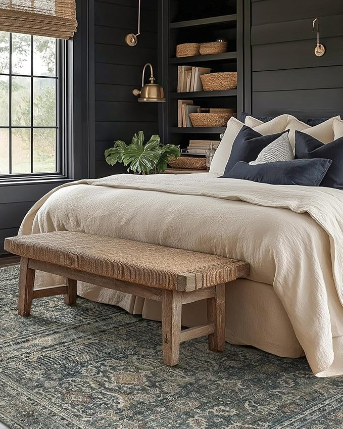 Bavni Washable Rugs 8x10 Area Rug for Living Room Bedroom, Washable Rug Vintage Print Carpet, Low Pile Lightweight Mat with Non Slip Backing,Deep