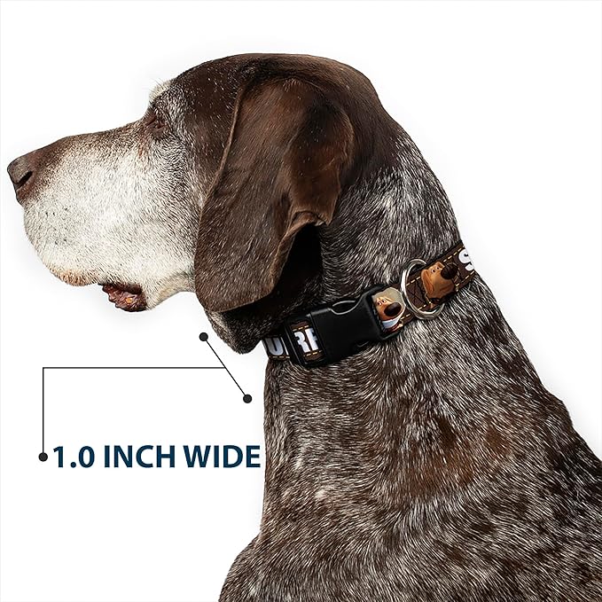 Buckle-Down Plastic Clip Collar - Dug 3-Poses/SQUIRREL! Brown/Yellow/White - 1.5" Wide - Fits 18-32" Neck - Large