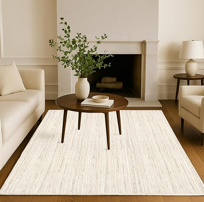 Hausattire Hand Woven Jute Braided Rug, 5'x8' ??Off White, Reversible Boho Entry Area Rugs for Kitchen, Living Room I Farmhouse Indoor Outdoor Decorative Floor Rug, 60x96 Inches