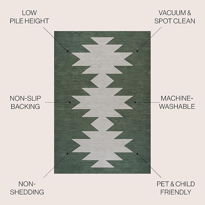 JONATHAN Y Machine Washable Indoor Area Rug 8X10 Dark Green/Light Gray, Chayton Minimalist Geometric for Living Room, Bedroom, Kitchen, Office, Easy-Cleaning, Pet-Friendly, Non-Shedding WSH110C-8