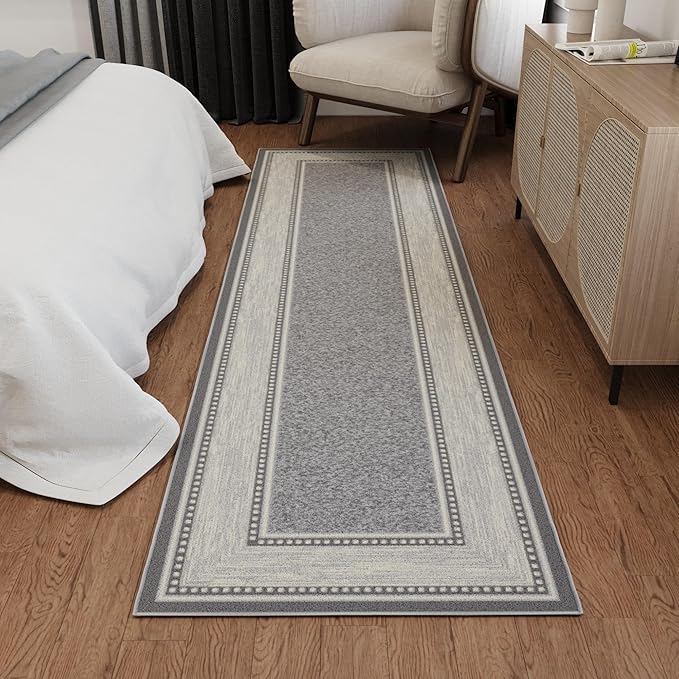 Ottomanson Hallway Runner Rug 2'7" x 9'6" Non Slip Border Area Rugs Easy to Clean Laundry Rug Runner Durable & Pet Friendly Floor Carpet Runners for Hallways Entryway Living Room Kitchen, Light Gray