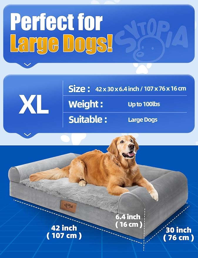 Sytopia Washable Orthopedic Dog Beds, Chew Proof Dog Crate Pad, Orthopedic Tough Washable 42" Pet Mats for Large Pets, Waterproof and Anti-Slip Bottom – XL