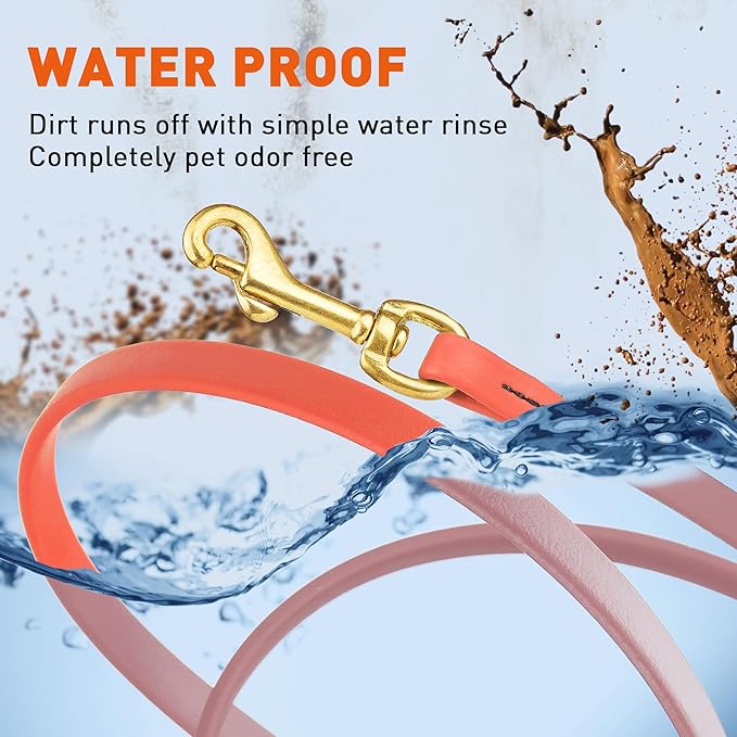 Viper Biothane K9 Working Dog Leash Waterproof Lead for Tracking Training Schutzhund Odor-Proof Long Line with Solid Brass Snap for Puppy Medium and Large Dogs, 33ft Coral