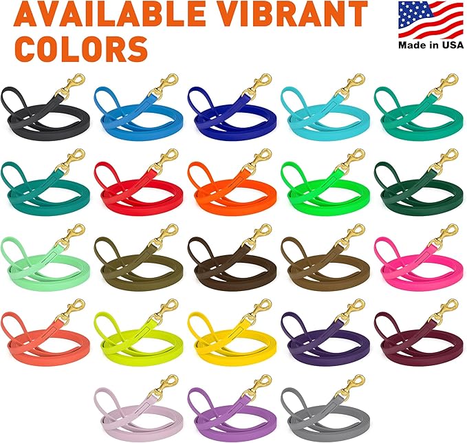 Viper Biothane K9 Working Dog Leash Waterproof Lead for Tracking Training Schutzhund Odor-Proof Long Line with Solid Brass Snap for Puppy Medium and Large Dogs, 33ft Treasure Gold