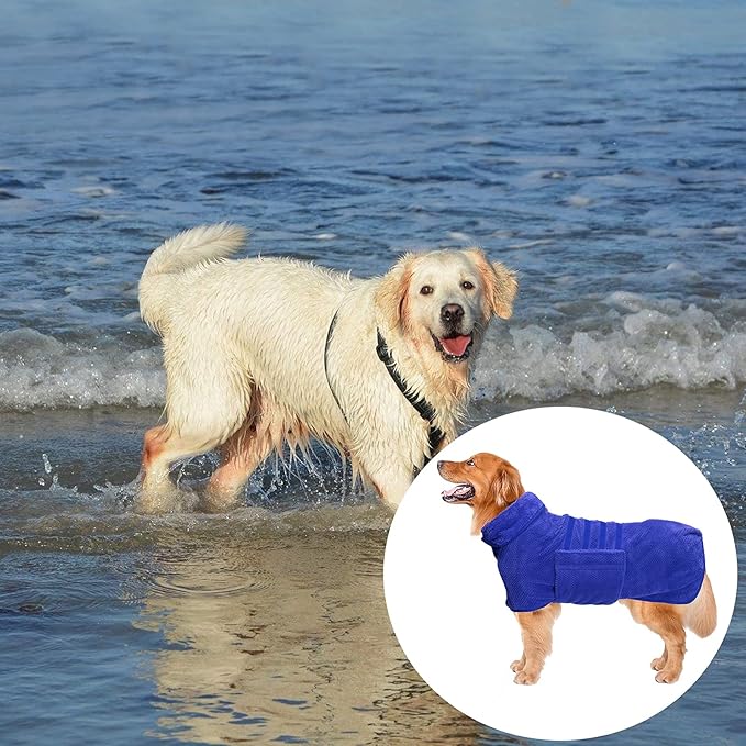 Dog Bathrobe Towel Geyecete Dog Drying Coat-Dry Fast Bag-Pineapple Grid Fast Drying Super Absorbent Pet Dog Cat Bath Robe Towel-Blue-L