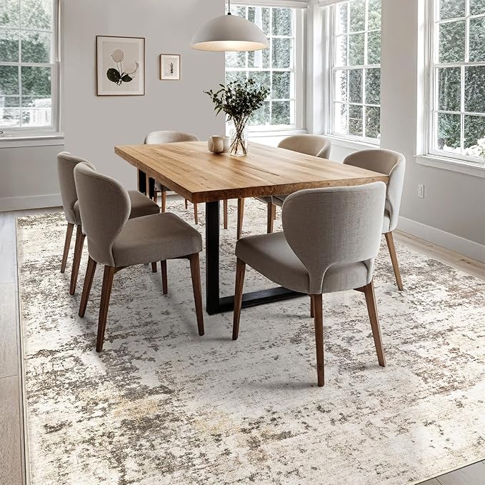 8x10 Area Rug Living Room Rugs - Washable Neutral Modern Abstract Soft Thin Large Rug Indoor Floor No Slip Rug Carpet for Bedroom Under Dining Table Home Office Decor - Dark Brown
