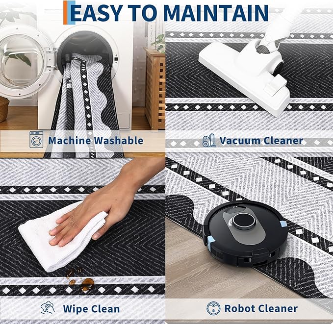 GarveeHome Washable 8x10 Area Rugs with Non Slip Backing, Large Solid Rugs for Living Room Bedroom, Modern Border Neutral Soft Carpet, Stain-Resistant Floor Mats for Nursery, Home Decor, Black Grey