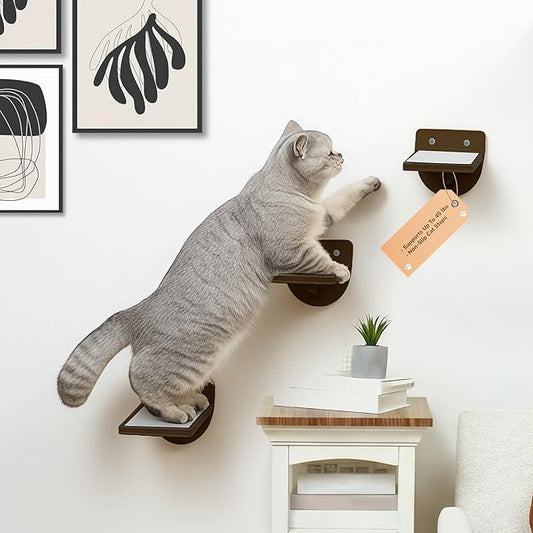 [Ready to Gift] PURRHOUSE 45LBS Capacity Cat Window Perch with Bolster, Hammock Seat with Premium Plywood & Metal Frame, Window Bed for Indoor Cats & Kittens (Walnut, Cat Wall Steps)