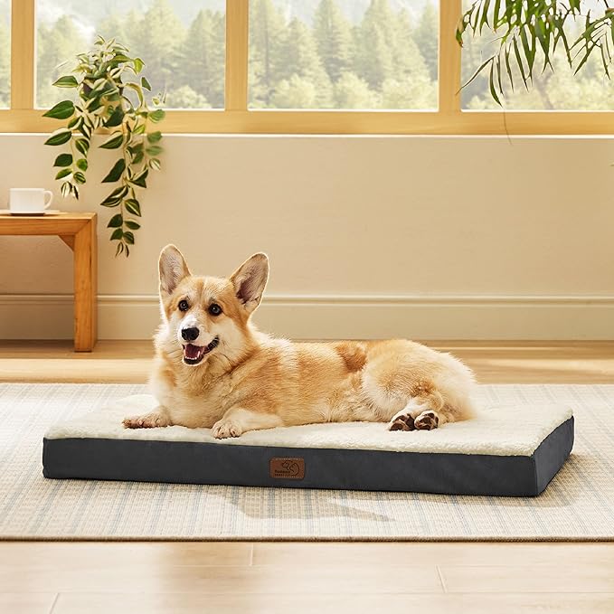 Bedsure Large Dog Bed for Crate - Comfy Flat Pet Beds with Removable Washable Cover, Orthopedic Egg Crate Foam Crate Mat, Suitable for Pet Up to 50 lbs
