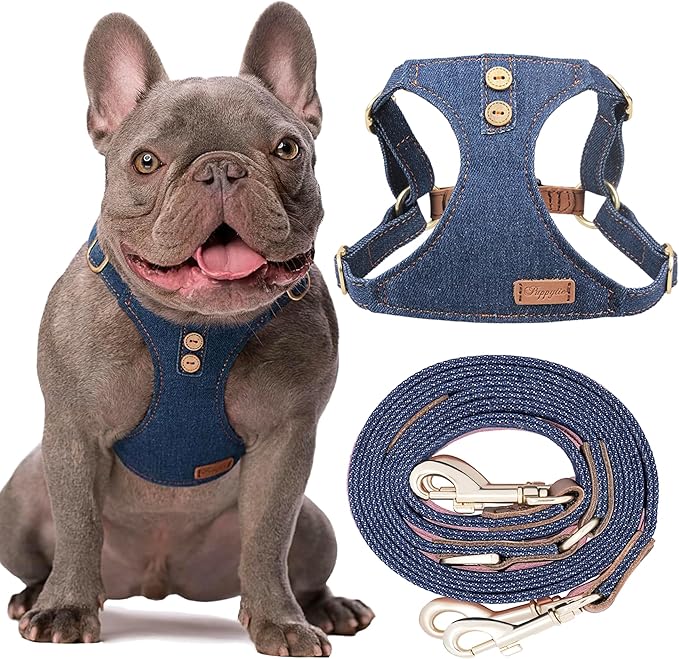 No Pull Dog Harness with Multifunction Dog Leash,Soft Adjustable No Choke Escape Proof Pet Harness Vest for Medium Dogs or Large Dogs,Denim Blue,M
