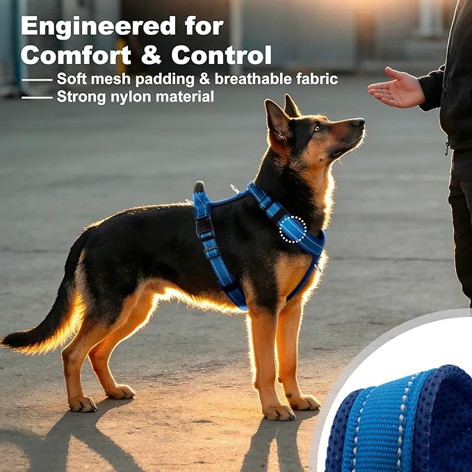 No Pull Dog Harness with Handle, Soft Mesh Padded Adjustable for Small Medium Large Dogs | Reflective Easy Walk Harness with Front Clip for Training, Running & Outdoor (Royal Blue, M)