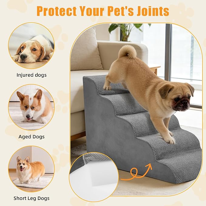 5-Step Dog Stairs for Large Dogs and Cats, 22in H Dog Steps for Couch, Sofa, Chair, Non-Slip Sturdy Pet Steps, Pet Ramp for High Bed Indoor