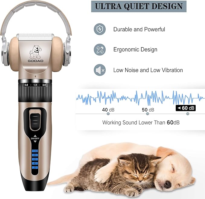 Dog Clippers for Grooming,Dog Grooming Kit for Heavy Thick Hair&Coats/Low Noise Rechargeable Cordless Hair Trimmer/Pet Shaver with Paw Trimmer for Small & Large Dogs Cats