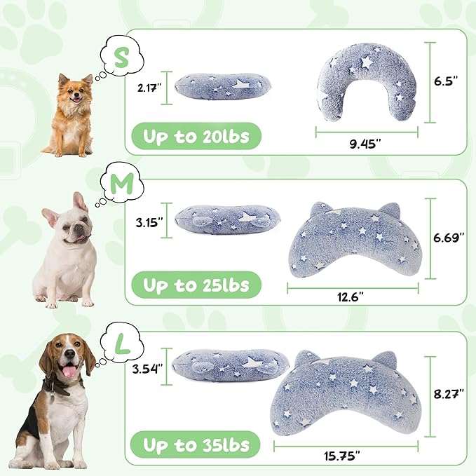 Dog Pillows for Medium Dogs, Glow in The Dark Soft Neck Pillow, U-Shaped Pillow for Cat and Dog, Machine Washable Toy & Birthday Gift (Glow Blue, M)