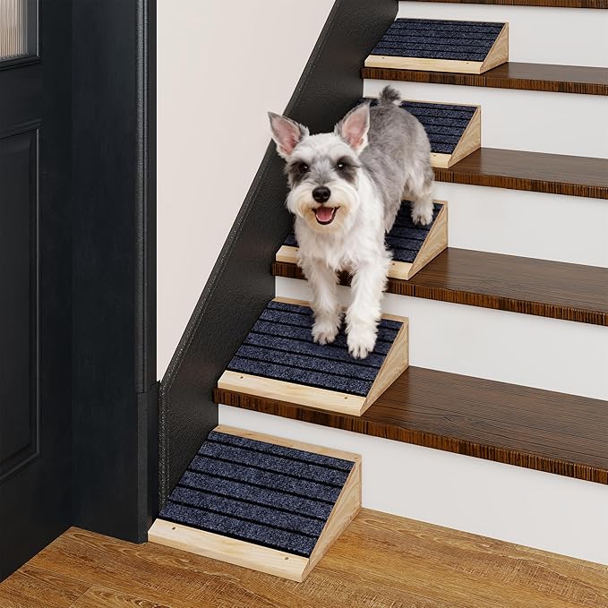 COZIWOW 6 PCS Dog Ramp for Stairs, Non-Slip | Sturdy | Wooden Dog Stairs Pet Ramp for Small Medium Dogs Cat, Pet Steps Stair Wedges Assist for Injured & Older Pets, Gentle Slope Step Stairs(6)
