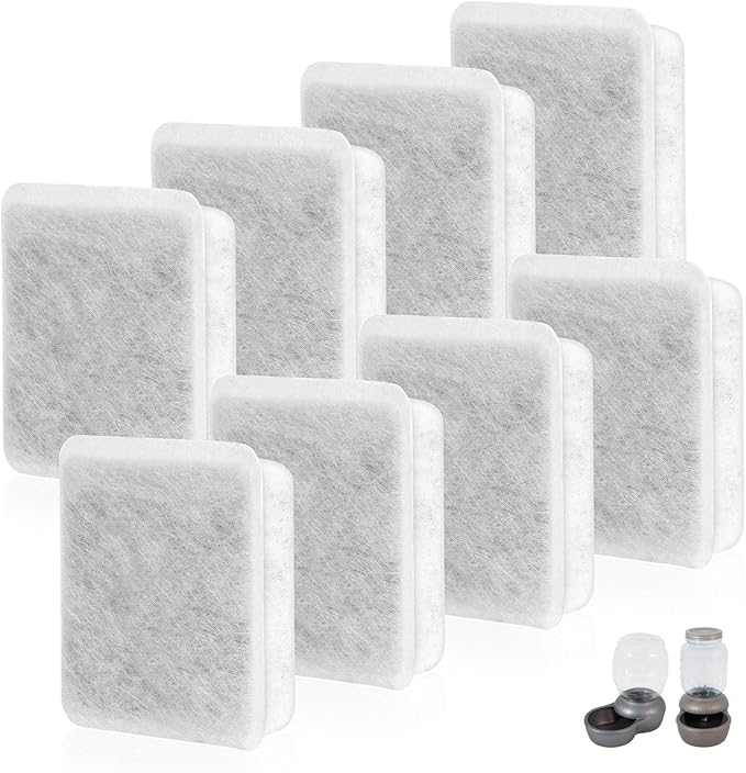 Pet Fountain Charcoal Water Filter Replacement, Dog Cat Water Bowl Filter Pet Water Filter Fit for Gravity Waterer Bowls Pack of 8