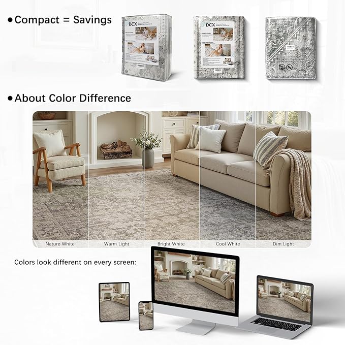 DCX Washable 2x6, Kid & Pet Friendly with Rubber Back Non Slip, Stain Resistant Vintage Runner Rug for Living Room, Bedroom, Home Office, Soft Low Pile Farmhouse Distressed Carpet, Greige
