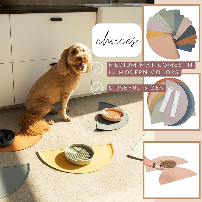 Should We Go? Waterproof Silicone Pet Food Mat - Non-Slip, Spill-Proof Feeding Mats for Floors, Raised Edge Design, Easy-to-Clean Mat for Dog & Cat Bowls, 21" Across x 10.5" Deep, Medium-Terracotta