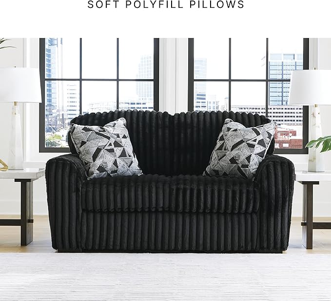 Signature Design by Ashley Midnight-Madness Modern Anti Sage Loveseat with Reversible Cushions, Black