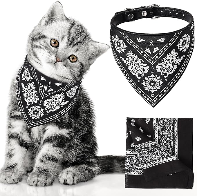 Cat Dog Bandana Collar & Owner Matching Paisley Pattern Bandana Women Headband Square Scarf Headwear Puppy Scarf for Small Dog Adjustable Cat Collar Triangle Neckerchief Handkerchief(Black)