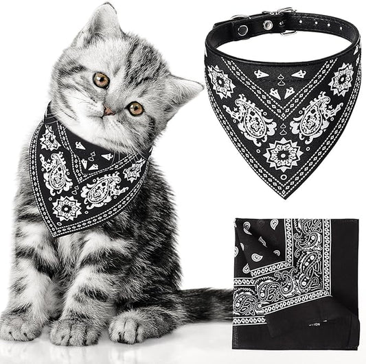 Cat Dog Bandana Collar & Owner Matching Paisley Pattern Bandana Women Headband Square Scarf Headwear Puppy Scarf for Small Dog Adjustable Cat Collar Triangle Neckerchief Handkerchief(Black)