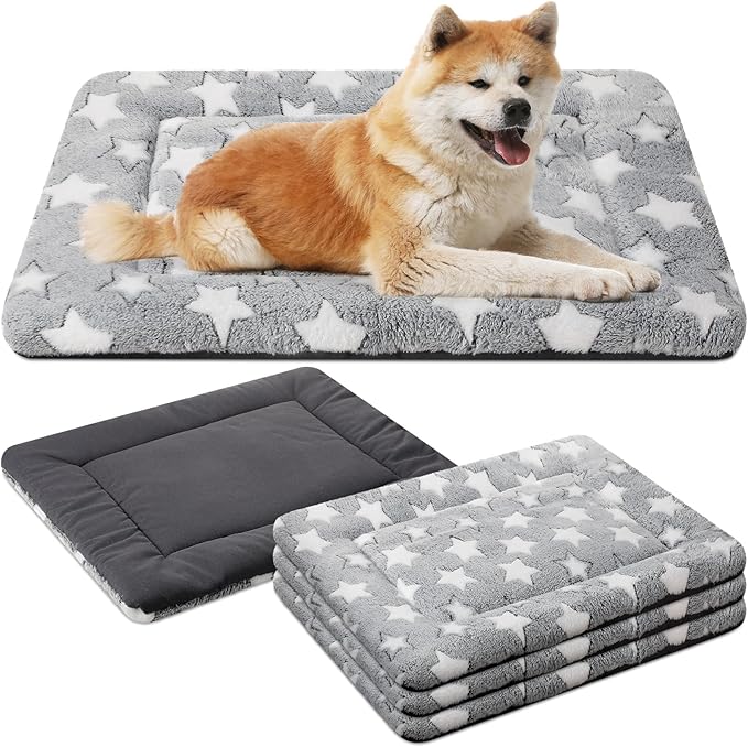 VitalCozy 4 Pcs Winter Dog Crate Pads, Ultra Soft Warm Washable Dog Cat Bed Mat for Pet Crate Comfortable Replaceable Reversible Kennel Pad for Small, Medium, Large Dogs(20 x 30 x 1.6 Inch,Gray)