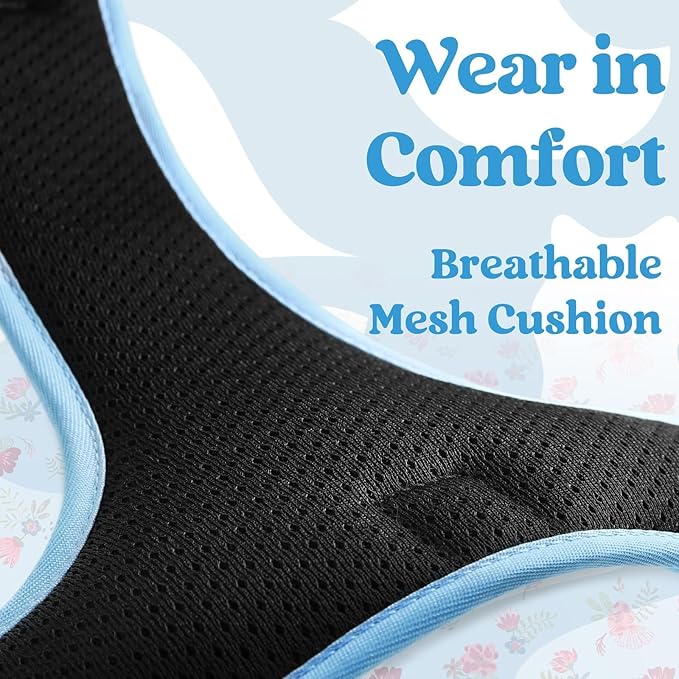 rabbitgoo Dog Harness Medium Sized, No Pull Pet Harness with 3 Buckles, Adjustable Soft Padded Vest with Control Handle, Walking Reflective Pet Vest for Medium Dogs, Floral Blue, M