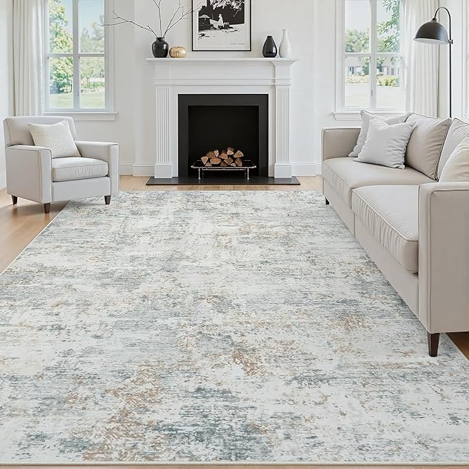 8x10 Area Rugs Living Room Rug Modern Abstract Neutral Washable Rugs Non Slip Soft Carpet Large Area Rug Low Pile Stain Resistant Non Shedding for Bedroom Nursery Dining Room Home Office Gray Brown